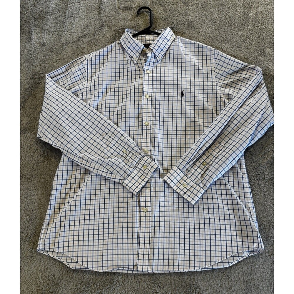 Ralph Lauren White Pink & Blue Plaid Men’s XL Button Up Long Sleeve Shirt Polo